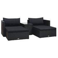 5 Piece Garden Lounge Set with Cushions Poly Rattan Black