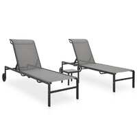  Sun Loungers 2 pcs with Table Textilene and Steel