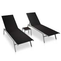  Sun Loungers 2 pcs with Table Steel and Textilene Black