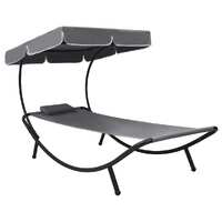  Outdoor Lounge Bed with Canopy &amp; Pillow Grey
