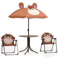  3 Piece Kids&#39; Garden Bistro Set with Parasol Brown