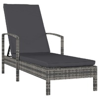  Sun Lounger with Armrests Poly Rattan Grey