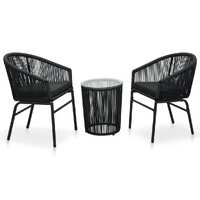  3 Piece Bistro Set with Cushions PE Rattan Black