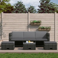 4 Piece Garden Lounge Set with Cushions Poly Rattan Grey