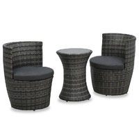 3 Piece Bistro Set with Cushions Poly Rattan Grey