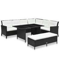  3 Piece Garden Lounge Set with Cushions Poly Rattan Black