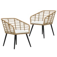  Garden Chairs with Cushions 2 pcs Poly Rattan Oak