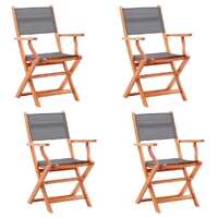  Folding Garden Chairs 4 pcs Grey Solid Eucalyptus Wood and Textilene