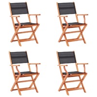  Folding Garden Chairs 4 pcs Black Solid Eucalyptus Wood and Textilene