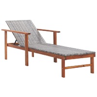  Sun Lounger Poly Rattan and Solid Acacia Wood Grey