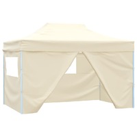 Professional Folding Party Tent with 4 Sidewalls 3x4 m Steel Cream