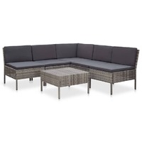  6 Piece Garden Lounge Set with Cushions Poly Rattan Grey