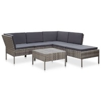  6 Piece Garden Lounge Set with Cushions Poly Rattan Grey