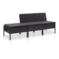  3 Piece Garden Lounge Set with Cushions Poly Rattan Black