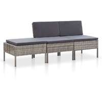  3 Piece Garden Lounge Set with Cushions Poly Rattan Grey