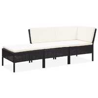  3 Piece Garden Lounge Set with Cushions Poly Rattan Black