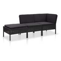  3 Piece Garden Lounge Set with Cushions Poly Rattan Black