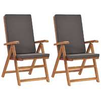  Reclining Garden Chairs with Cushions 2 pcs Solid Teak Wood Grey