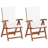  Reclining Garden Chairs with Cushions 2 pcs Solid Teak Wood Cream