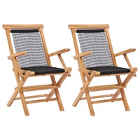  Folding Garden Chairs 2 pcs Solid Teak Wood and Rope