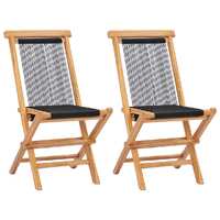  Folding Garden Chairs 2 pcs Solid Teak Wood and Rope