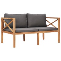  Garden Bench with Grey Cushions Solid Wood Teak