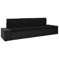  Sectional Sofa 3-Seater Poly Rattan Black