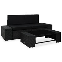  3 Piece Garden Lounge Set Poly Rattan Black