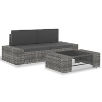  3 Piece Garden Lounge Set Poly Rattan Grey