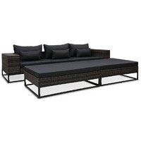  5 Piece Garden Sofa Set with Cushions Poly Rattan Grey