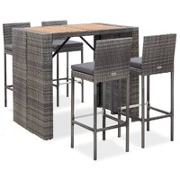  5 Piece Outdoor Bar Set Poly Rattan and Acacia Wood Grey