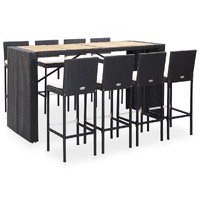  9 Piece Outdoor Bar Set Poly Rattan and Acacia Wood Black