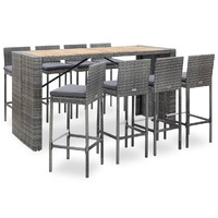 9 Piece Outdoor Bar Set Poly Rattan and Acacia Wood Grey
