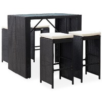  5 Piece Outdoor Bar Set Poly Rattan and Glass Black