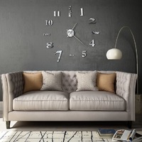  3D Wall Clock Modern Design 100 cm XXL Silver