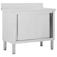  Work Table with Sliding Doors 100x50x(95-97) cm Stainless Steel