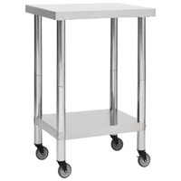  Kitchen Work Table with Wheels 60x60x85 cm Stainless Steel