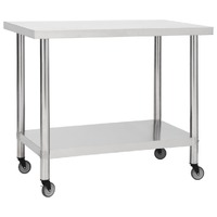  Kitchen Work Table with Wheels 80x60x85 cm Stainless Steel