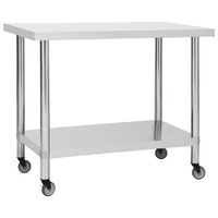  Kitchen Work Table with Wheels 100x60x85 cm Stainless Steel