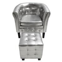 Tub Chair with Footstool Silver Faux Leather