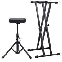  Double Braced Keyboard Stand and Stool Set Black