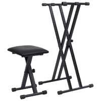  Double Braced Keyboard Stand and Stool Set Black