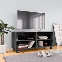  TV Cabinet with Castors High Gloss Grey 90x35x35 cm Engineered Wood
