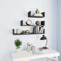  Wall Display Shelf 3 pcs High Gloss Grey Engineered Wood