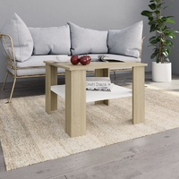  Coffee Table White and Sonoma Oak 60x60x42 cm Engineered Wood