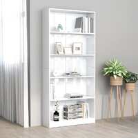  5-Tier Book Cabinet High Gloss White 80x24x175 cm Engineered Wood