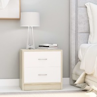  Bedside Cabinet White and Sonoma Oak 40x30x40 cm Engineered Wood