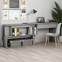  Corner Desk Concrete Grey 200x50x76 cm Engineered Wood