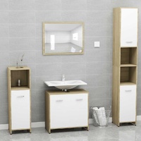  Bathroom Furniture Set White and Sonoma Oak Engineered Wood
