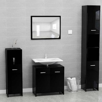  Bathroom Furniture Set High Gloss Black Engineered Wood